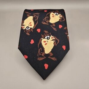 Vintage 90s Tasmanian Devil Looney Toons Tie Warner Bros Necktie Love & Kisses